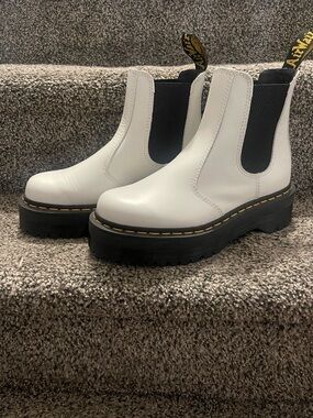 Dr. Martens White Leather Quad Boots